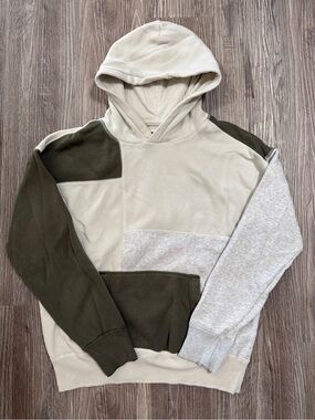 Men's Hollister Colorblock Hoodie Sweatshirt - Cream, Olive & Light Gray